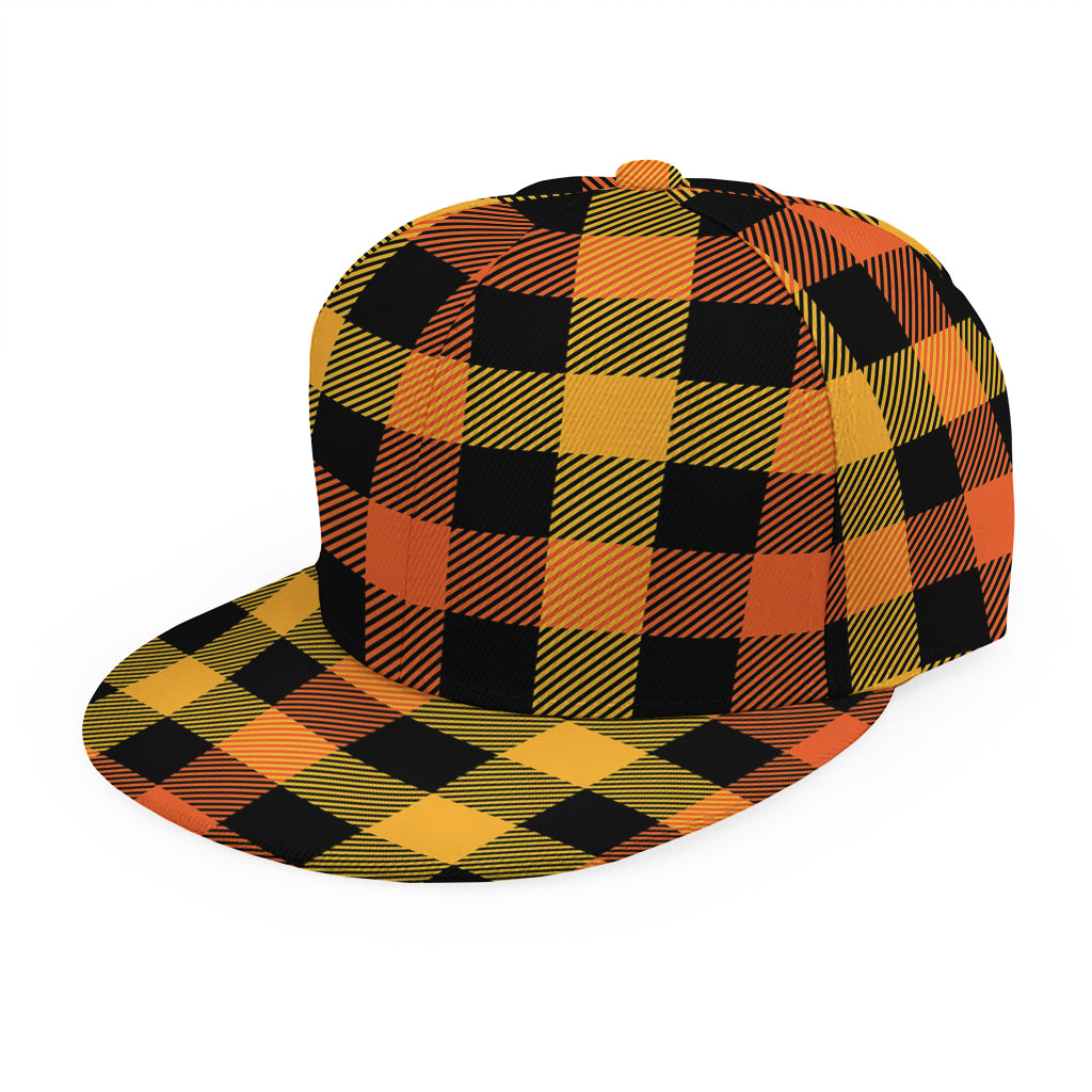 Orange And Black Buffalo Plaid Print Snapback Cap