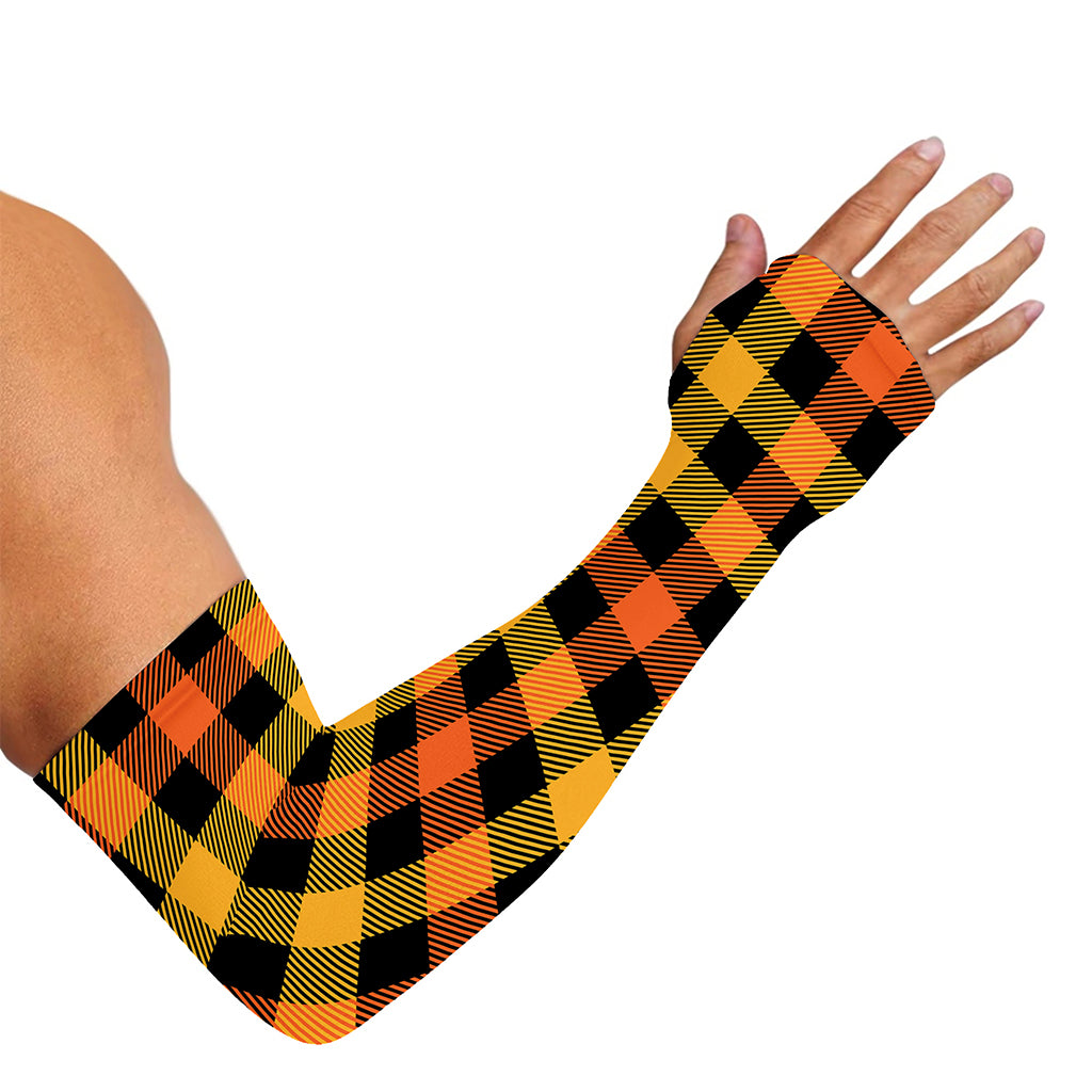 Orange And Black Buffalo Plaid Print Sun Protection Arm Sleeves