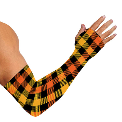 Orange And Black Buffalo Plaid Print Sun Protection Arm Sleeves