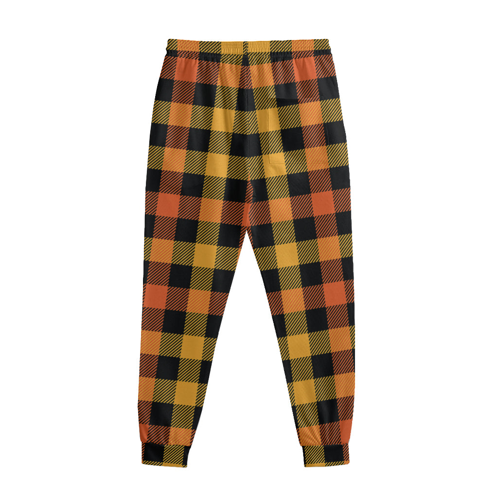 Orange And Black Buffalo Plaid Print Sweatpants