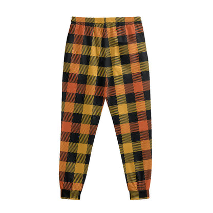 Orange And Black Buffalo Plaid Print Sweatpants