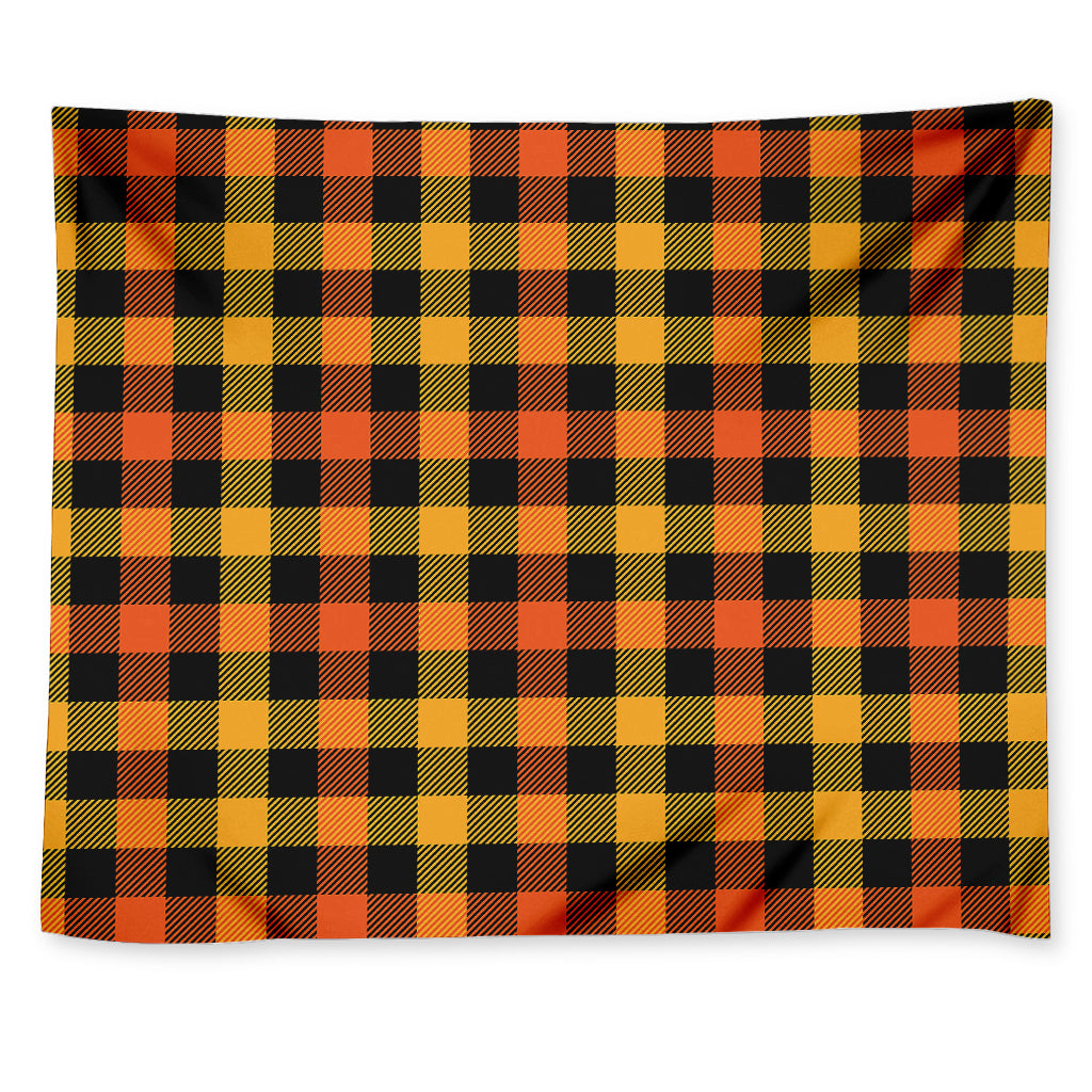 Orange And Black Buffalo Plaid Print Tapestry