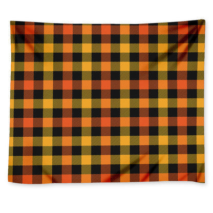 Orange And Black Buffalo Plaid Print Tapestry
