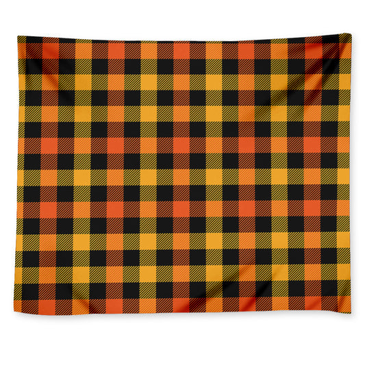Orange And Black Buffalo Plaid Print Tapestry
