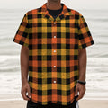 Orange And Black Buffalo Plaid Print Textured Short Sleeve Shirt
