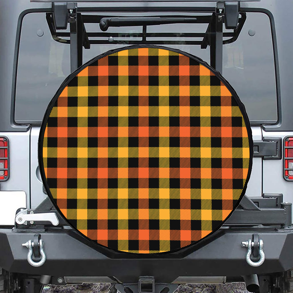 Orange And Black Buffalo Plaid Print Tire Cover