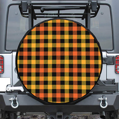 Orange And Black Buffalo Plaid Print Tire Cover