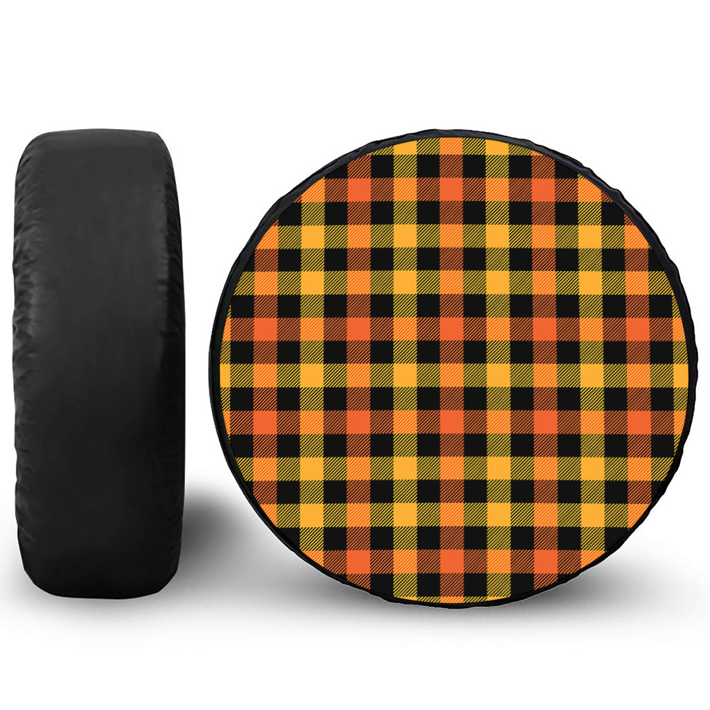 Orange And Black Buffalo Plaid Print Tire Cover