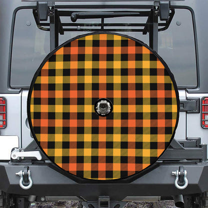 Orange And Black Buffalo Plaid Print Tire Cover With Camera Hole