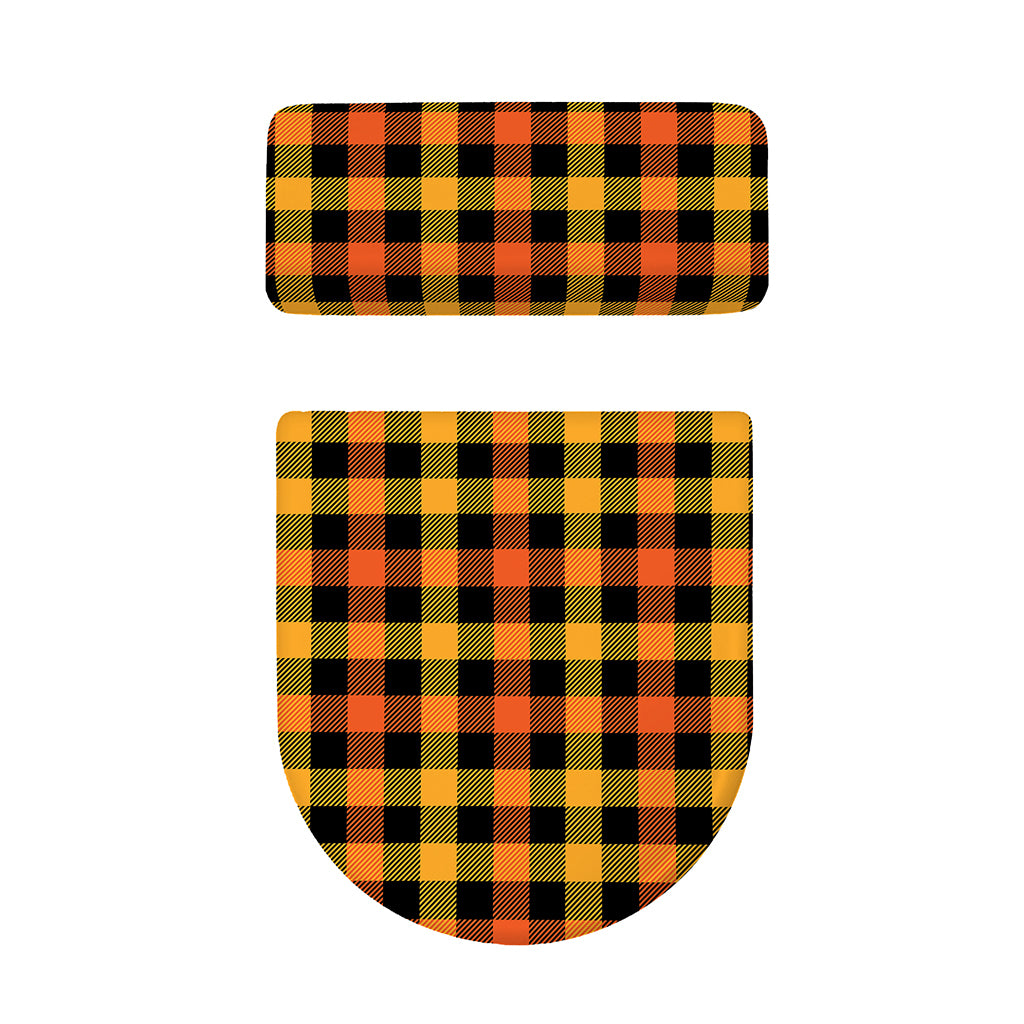 Orange And Black Buffalo Plaid Print Toilet Lid And Tank Cover Set