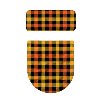 Orange And Black Buffalo Plaid Print Toilet Lid And Tank Cover Set