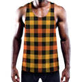 Orange And Black Buffalo Plaid Print Men's Workout Tank Top