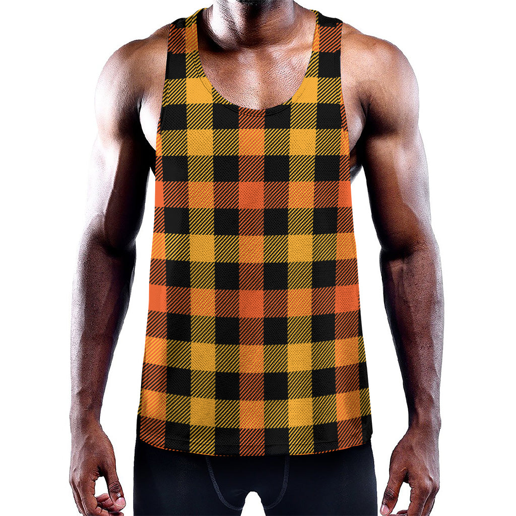 Orange And Black Buffalo Plaid Print Training Tank Top