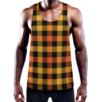 Orange And Black Buffalo Plaid Print Training Tank Top