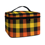 Orange And Black Buffalo Plaid Print Travel Makeup Bag