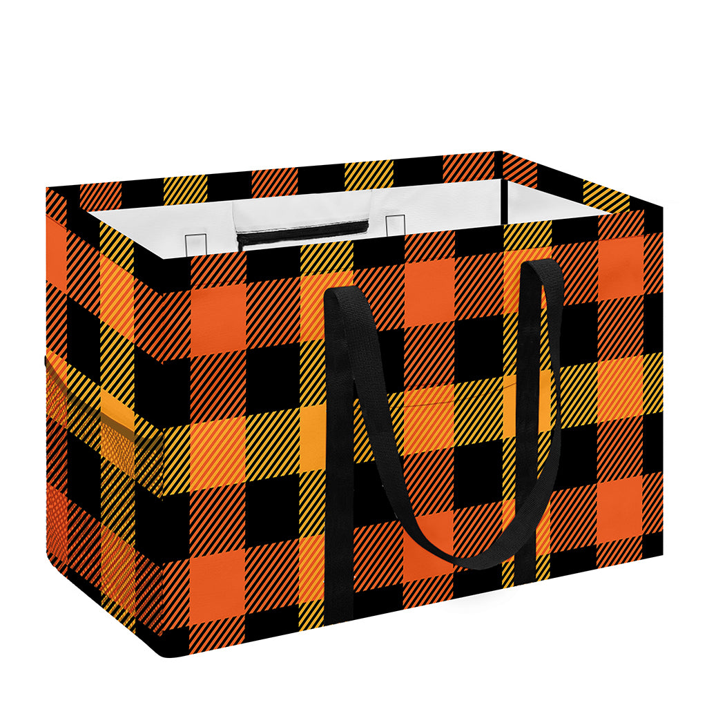 Orange And Black Buffalo Plaid Print Utility Tote Bag
