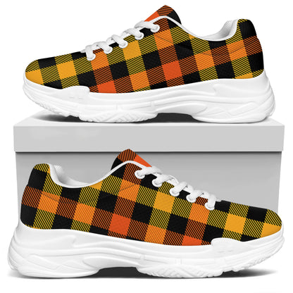 Orange And Black Buffalo Plaid Print White Chunky Shoes