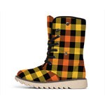 Orange And Black Buffalo Plaid Print Winter Boots