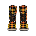 Orange And Black Buffalo Plaid Print Winter Boots