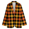 Orange And Black Buffalo Plaid Print Women's Blazer