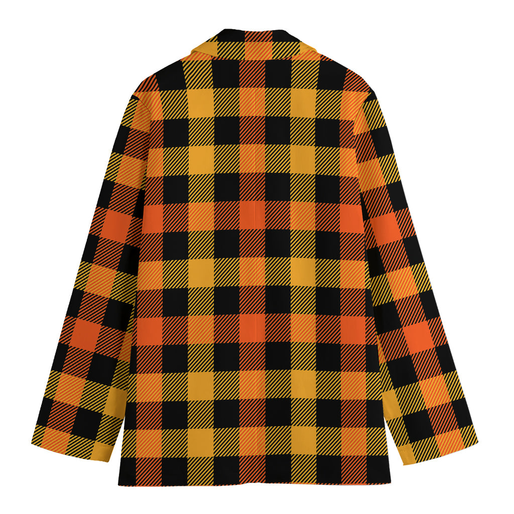 Orange And Black Buffalo Plaid Print Women's Blazer