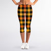 Orange And Black Buffalo Plaid Print Women's Capri Leggings