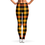 Orange And Black Buffalo Plaid Print Women's Leggings