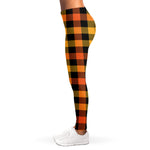 Orange And Black Buffalo Plaid Print Women's Leggings