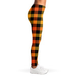 Orange And Black Buffalo Plaid Print Women's Leggings