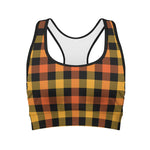 Orange And Black Buffalo Plaid Print Women's Sports Bra