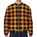 Orange And Black Buffalo Plaid Print Zip Sleeve Bomber Jacket