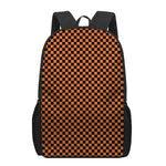 Orange And Black Checkered Pattern Print 17 Inch Backpack