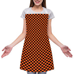 Orange And Black Checkered Pattern Print Adjustable Apron