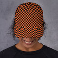 Orange And Black Checkered Pattern Print Baseball Cap