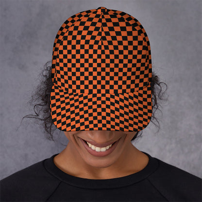 Orange And Black Checkered Pattern Print Baseball Cap