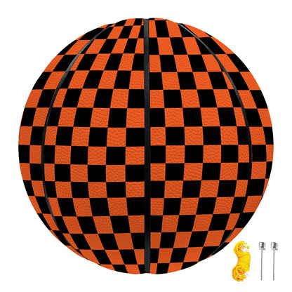 Orange And Black Checkered Pattern Print Basketball