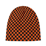 Orange And Black Checkered Pattern Print Beanie