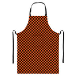 Orange And Black Checkered Pattern Print Bib Apron With Pocket