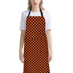 Orange And Black Checkered Pattern Print Bib Apron With Pocket