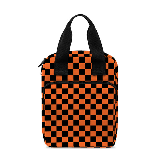 Orange And Black Checkered Pattern Print Bible Tote Bag