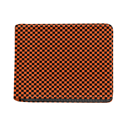 Orange And Black Checkered Pattern Print Bifold Wallet