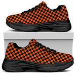 Orange And Black Checkered Pattern Print Black Chunky Shoes