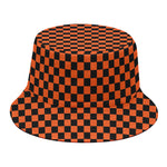 Orange And Black Checkered Pattern Print Bucket Hat