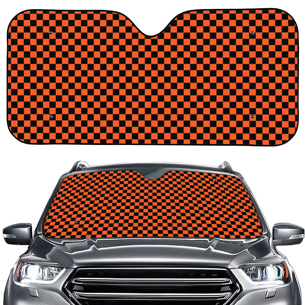 Orange And Black Checkered Pattern Print Car Windshield Sun Shade