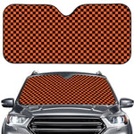 Orange And Black Checkered Pattern Print Car Windshield Sun Shade