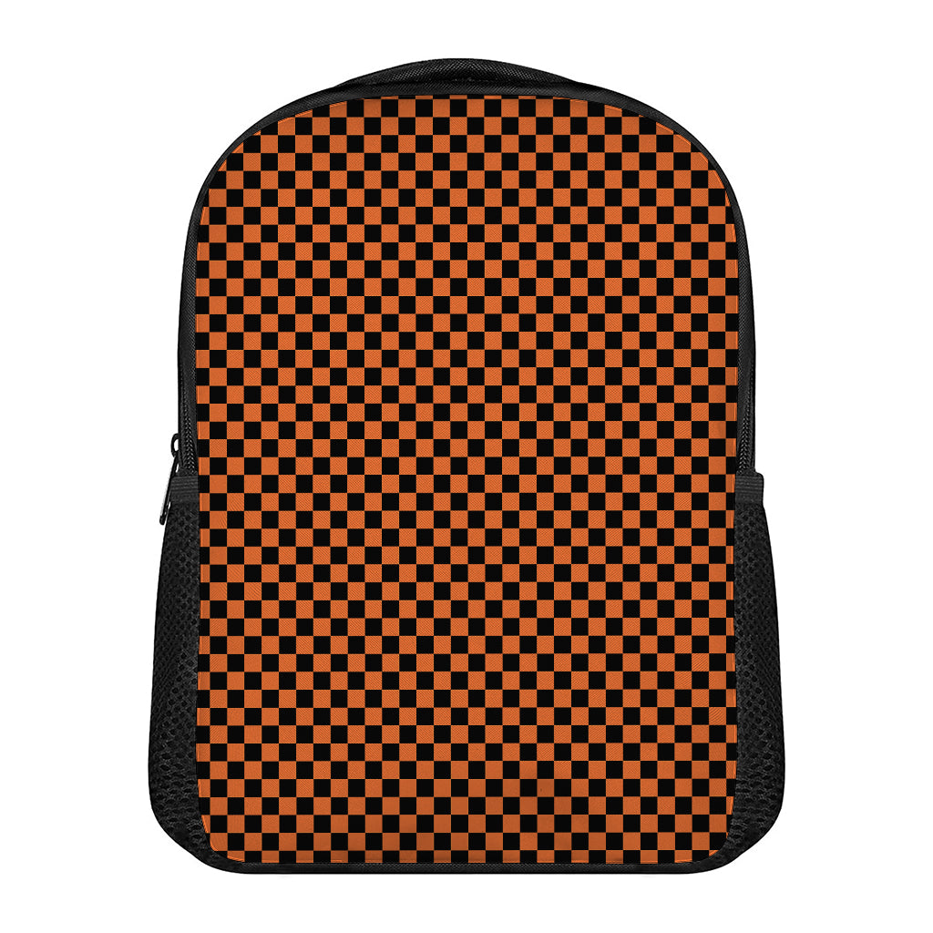 Orange And Black Checkered Pattern Print Casual Backpack