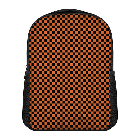 Orange And Black Checkered Pattern Print Casual Backpack
