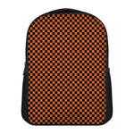Orange And Black Checkered Pattern Print Casual Backpack
