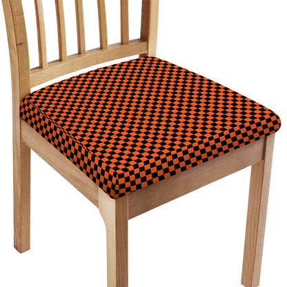 Orange And Black Checkered Pattern Print Chair Cushion Cover