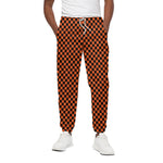 Orange And Black Checkered Pattern Print Cotton Pants